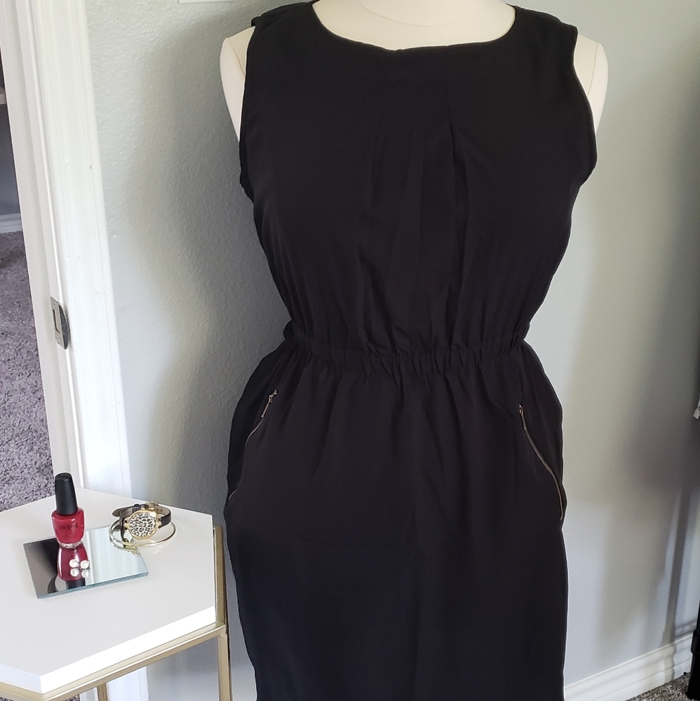 Sleeveless Black Dress with Gold Accent Zippers